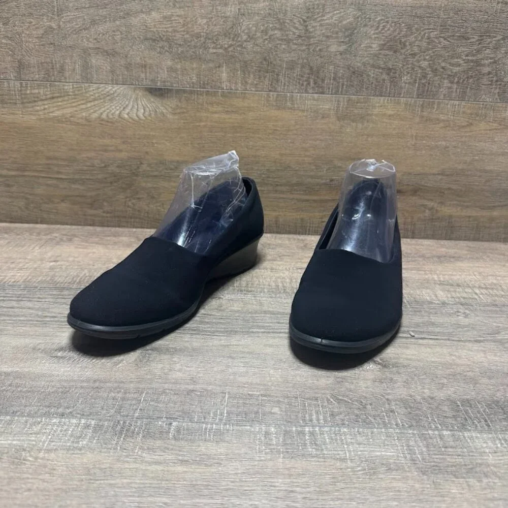 Ecco Felicia Black  Suede Wedge Heel Loafers Women's Size EU 40